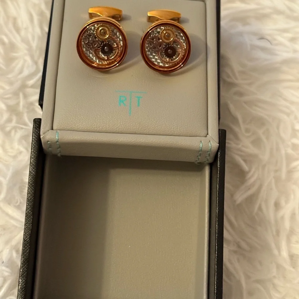 Tateossian London Round Gear Cufflinks Rose Gold Finish